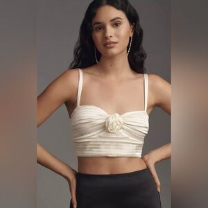 Anthropologie Pleated Rosette Bustier in Ivory – Size Large – NWT